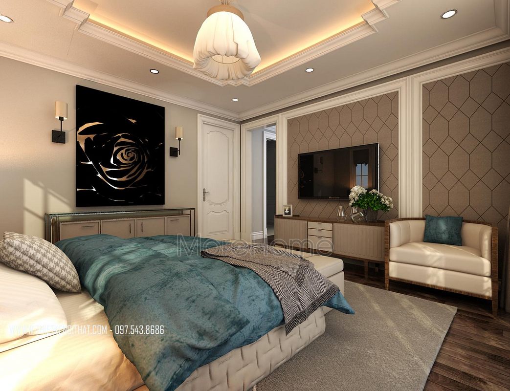 Thiết kế nội thất phòng ngủ biệt thự Vinhomes Riverside Long Biên Hà Nội